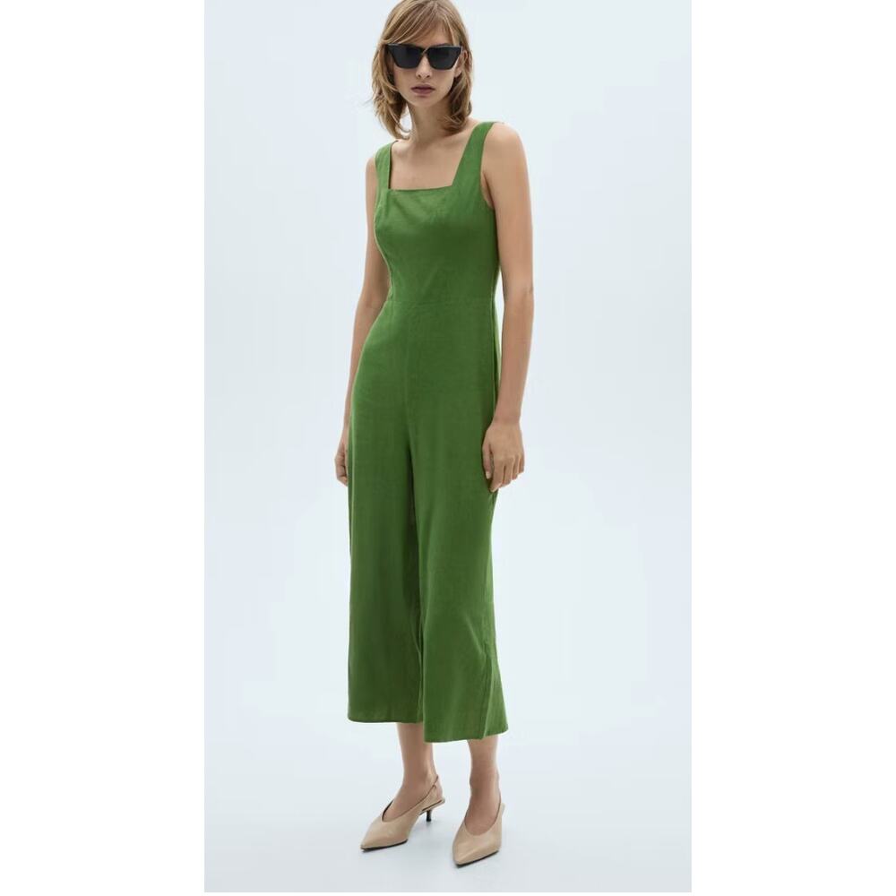 NWT Mango Green Linen Jumper Jumpsuit Medium - Picture 6 of 6